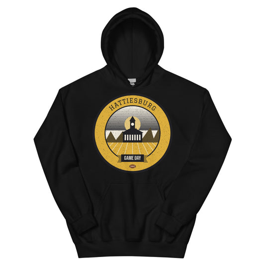 Black & Gold Longleaf Game Day Hoodie in black, front
