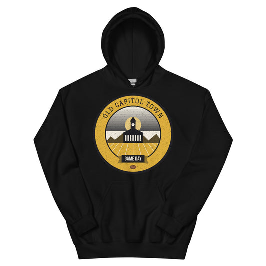 Black & Gold Old Capitol Game Day Hoodie in black, front