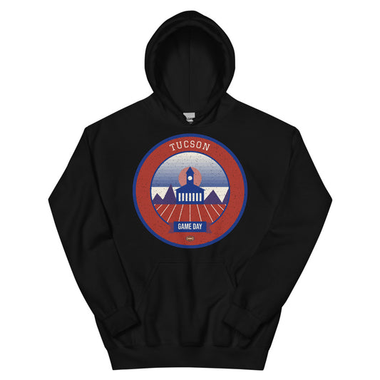 Brick Red Saguaro Game Day Hoodie in black, front