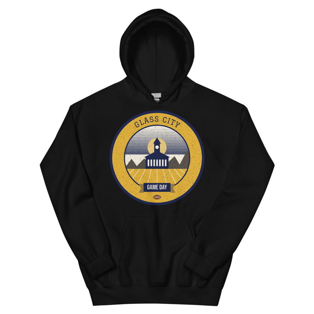 Midnight Blue Glass City Game Day Hoodie in black, front