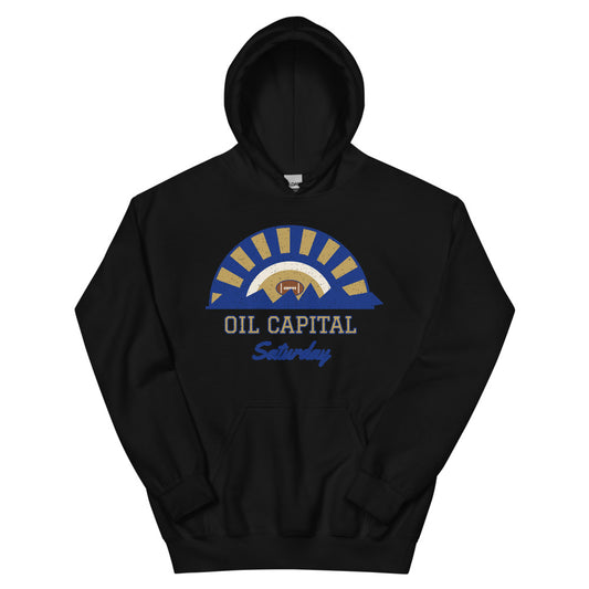 Oil Capital Saturday Hoodie in black, front