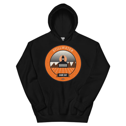 Orange & Black Prairie Brick Game Day Hoodie in black, front