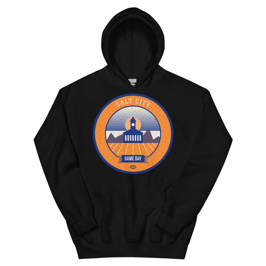 Tangerine Lake-Effect Game Day Hoodie in black, front