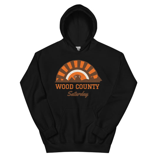 Wood County Saturday Hoodie in black, front