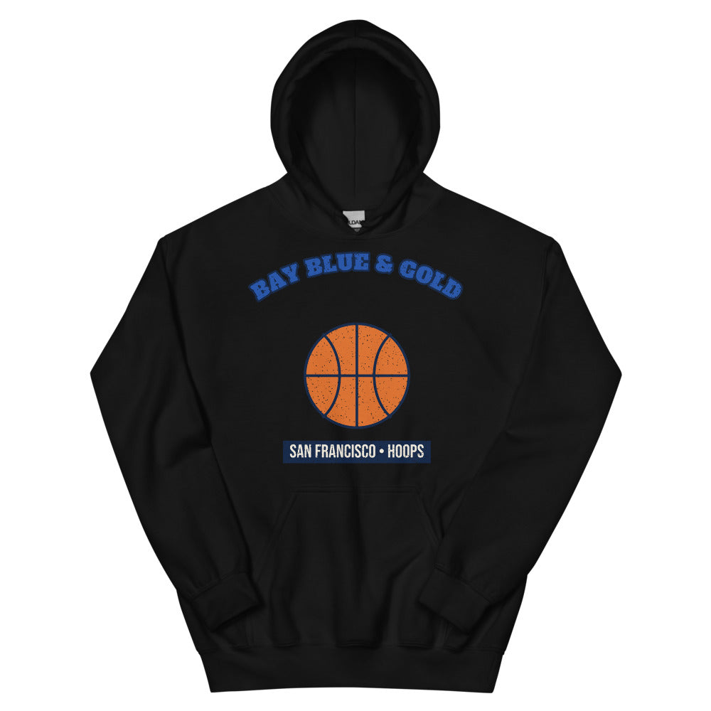 Bay Blue & Gold Hoops Hoodie in black, front