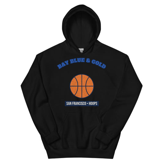 Bay Blue & Gold Hoops Hoodie in black, front