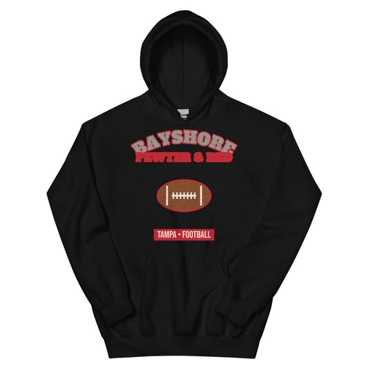 Bayshore Pewter & Red Football Hoodie in black, front