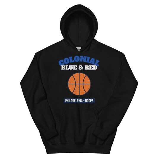 Colonial Blue & Red Hoops Hoodie in black, front