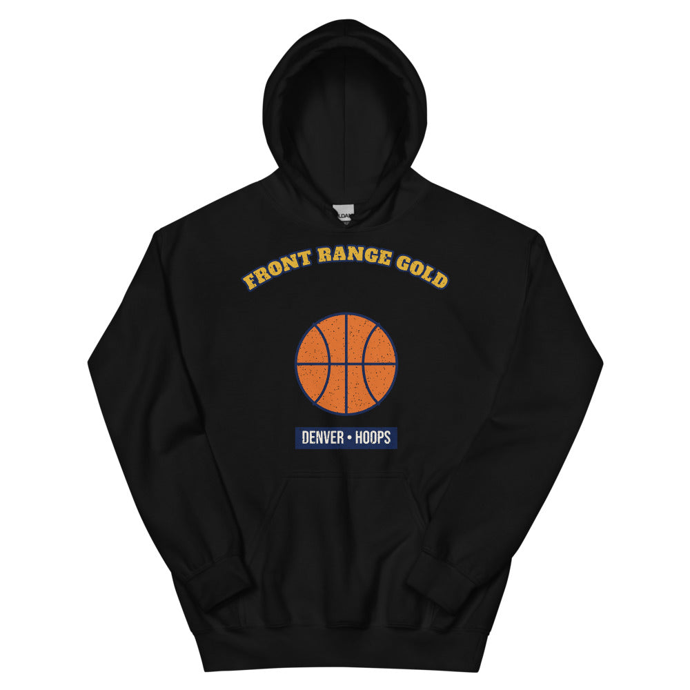 Front Range Gold Hoops Hoodie in black, front