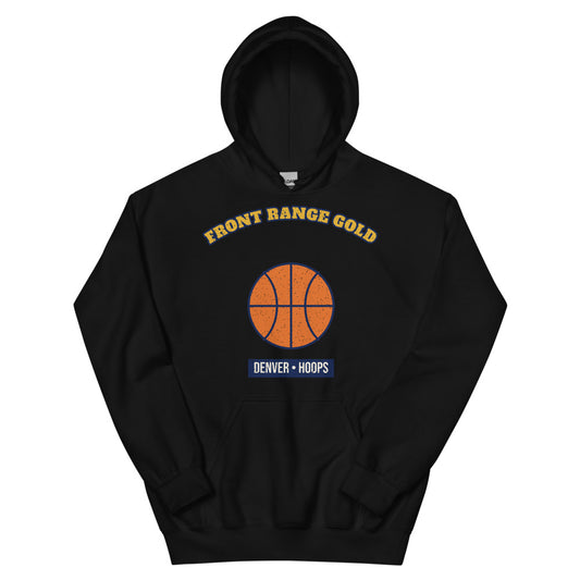Front Range Gold Hoops Hoodie in black, front