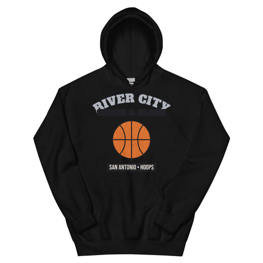 River City Silver & Black Hoops Hoodie in black, front