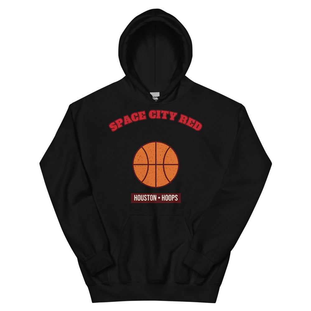 Space City Red Hoops Hoodie in black, front