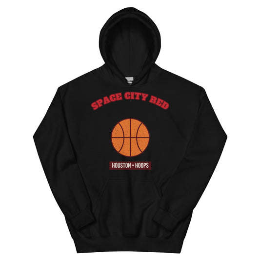 Space City Red Hoops Hoodie in black, front