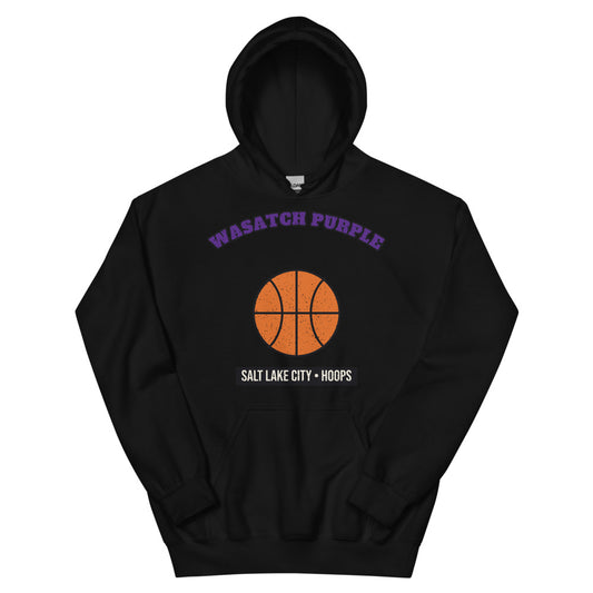 Wasatch Purple Hoops Hoodie in black, front