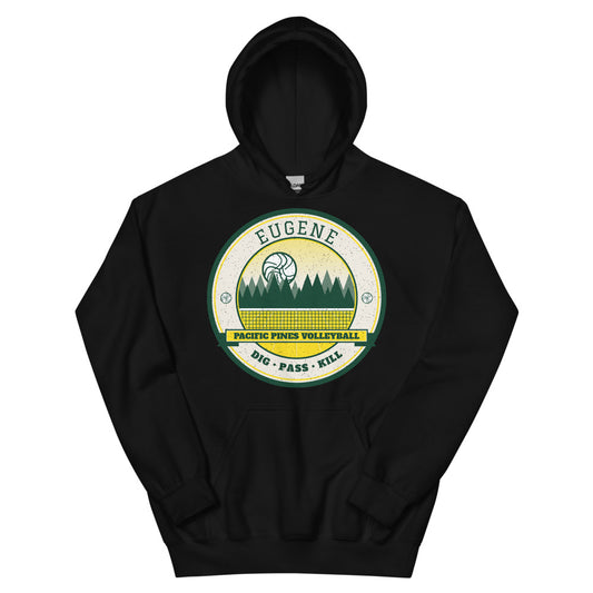 Eugene Pacific Pines Volleyball Hoodie in black, front