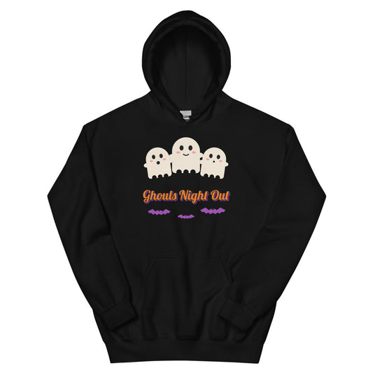 Ghouls Night Out Unisex Hoodie in black, design printed on the front, front view