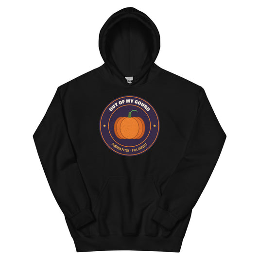 Out of My Gourd Unisex Hoodie in black, design printed on the front, front view