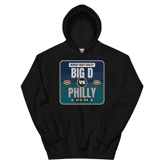 Big D vs. Philly Rivalry 2026 Unisex Hoodie in black, design printed on the front, front view