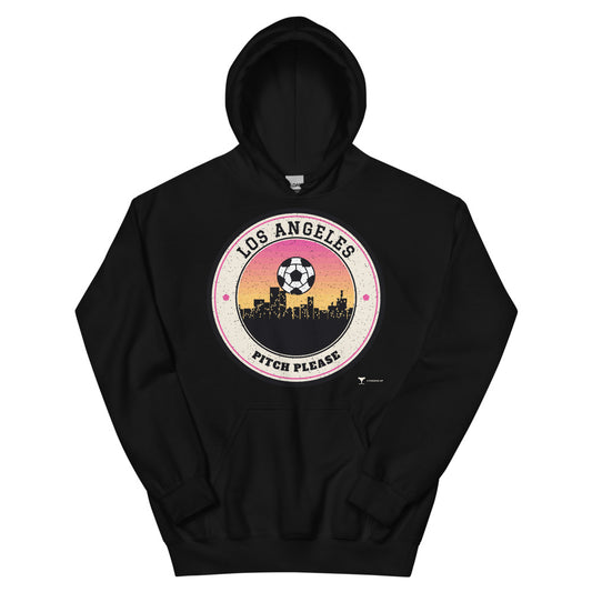 Los Angeles Pitch Please Unisex Hoodie in black, design printed on the front, front view