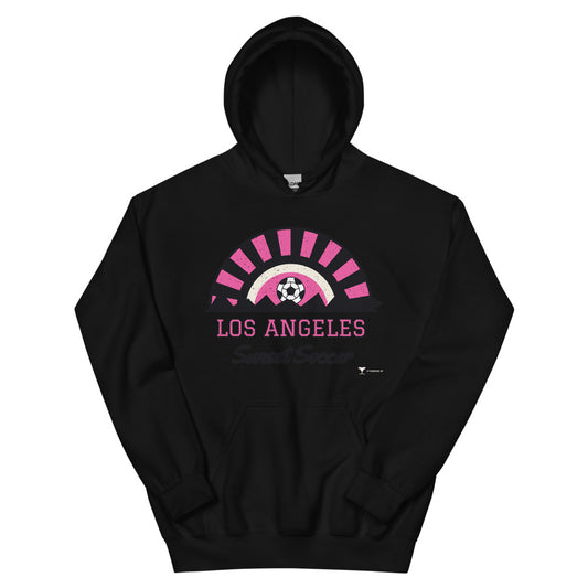 Los Angeles Sunset Soccer Unisex Hoodie in black, design printed on the front, front view
