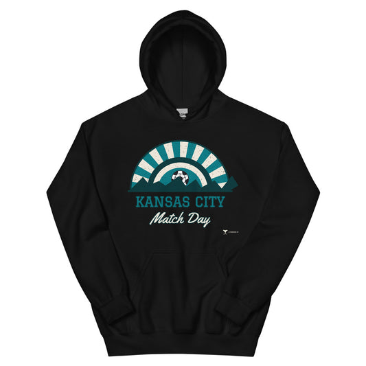 Kansas City Match Day Unisex Hoodie in black, design printed on the front, front view