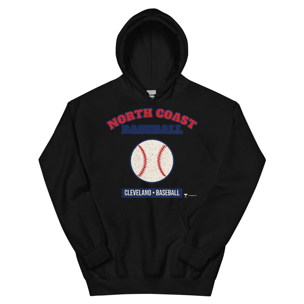 North Coast Baseball Cleveland Unisex Hoodie in black, design printed on the front, front view