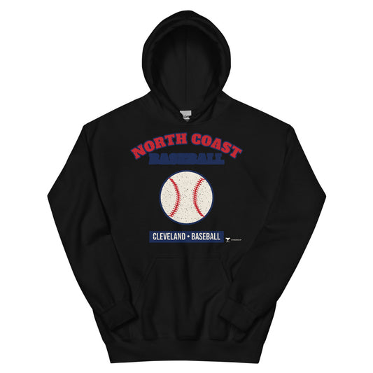 North Coast Baseball Cleveland Unisex Hoodie in black, design printed on the front, front view