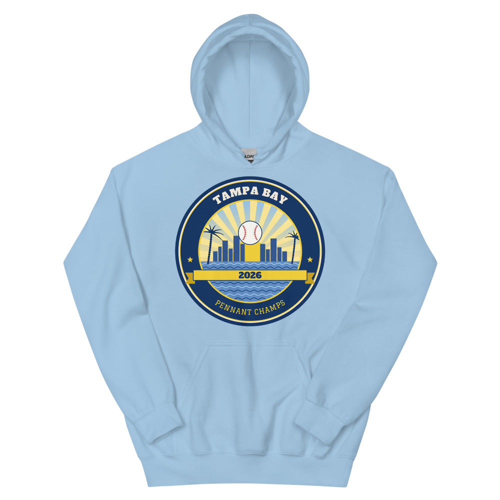 Tampa Bay 2026 Pennant Champs Unisex Hoodie in light blue, design printed on the front, front view
