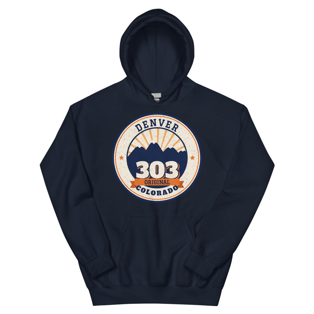 303 Original Denver Unisex Hoodie in navy, front view