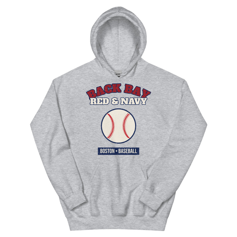 Back Bay Red & Navy Baseball Hoodie in sport grey, front