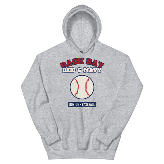 Back Bay Red & Navy Baseball Hoodie in sport grey, front