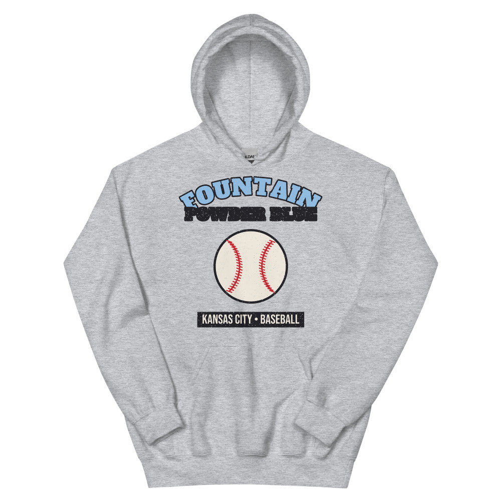 Fountain Powder Blue Baseball Hoodie in sport grey, front