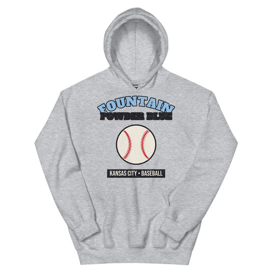 Fountain Powder Blue Baseball Hoodie in sport grey, front