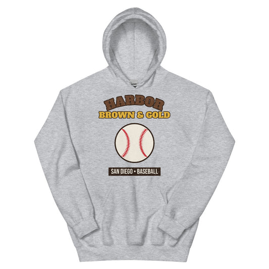 Harbor Brown & Gold Baseball Hoodie in sport grey, front
