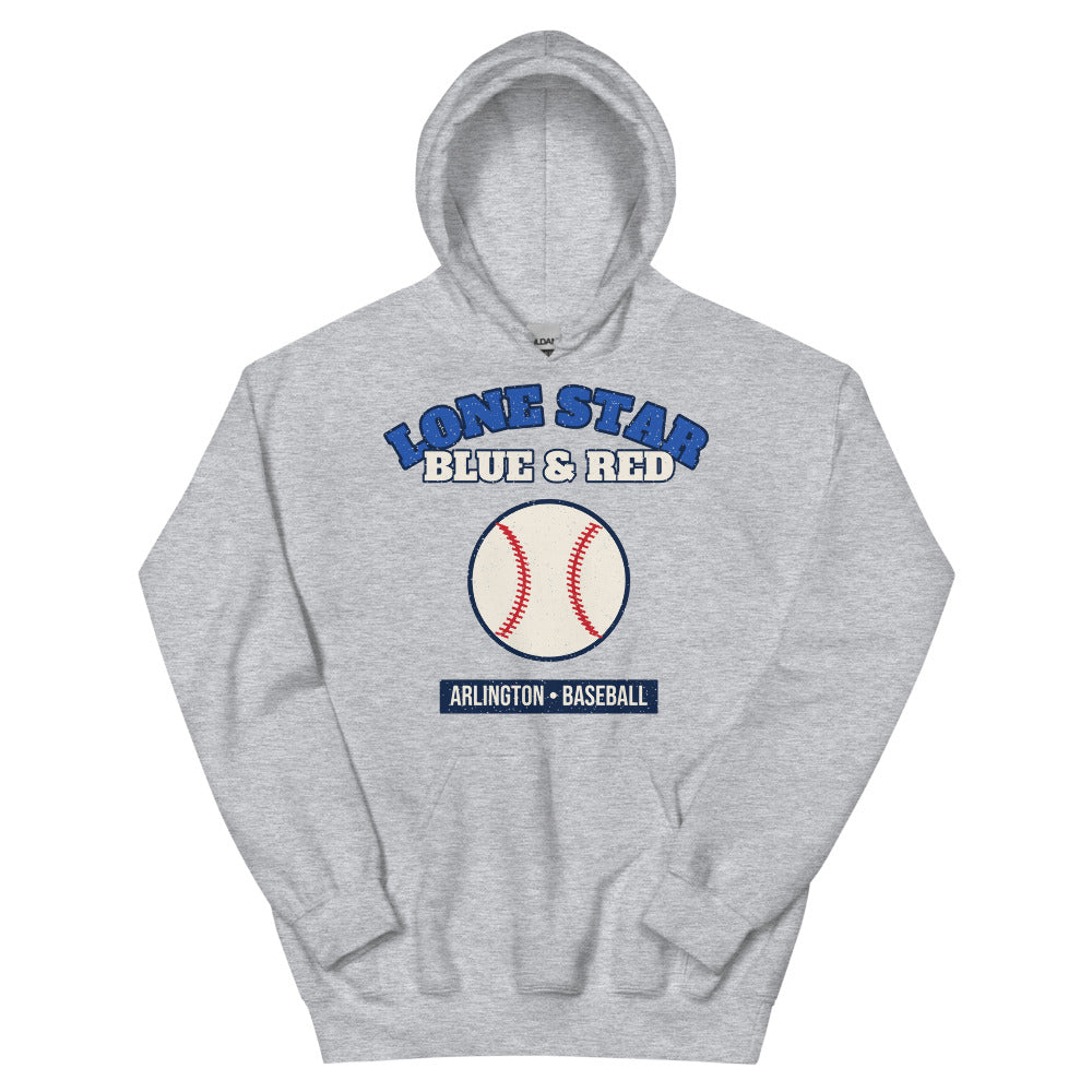 Lone Star Blue & Red Baseball Hoodie in sport grey, front