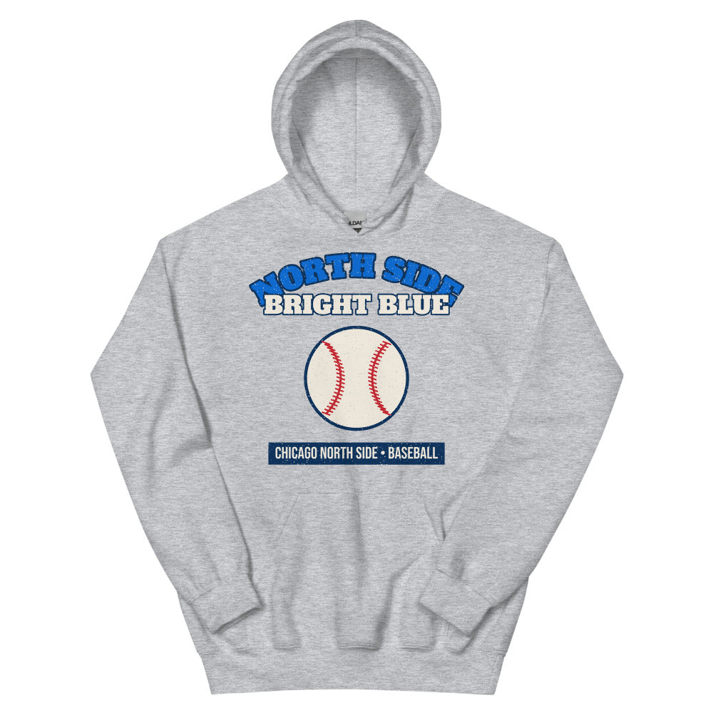 North Side Bright Blue Baseball Hoodie in sport grey, front