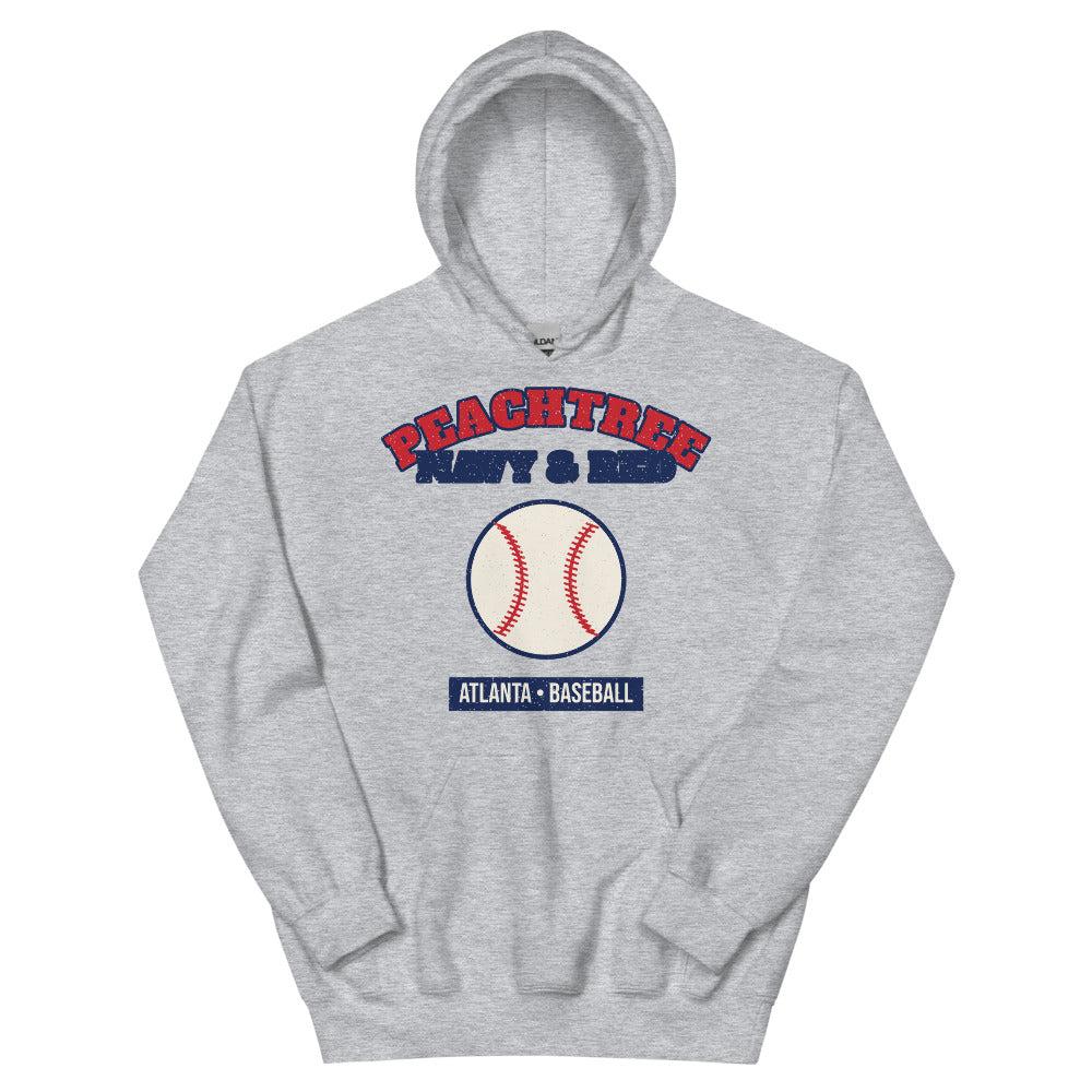Peachtree Navy & Red Baseball Hoodie in sport grey, front