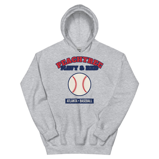 Peachtree Navy & Red Baseball Hoodie in sport grey, front