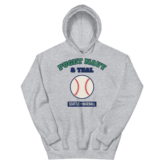 Puget Navy & Teal Baseball Hoodie in sport grey, front