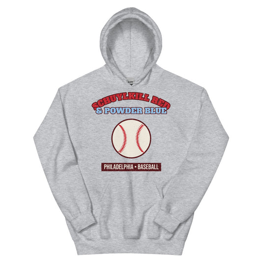 Schuylkill Red & Powder Blue Baseball Hoodie in sport grey, front