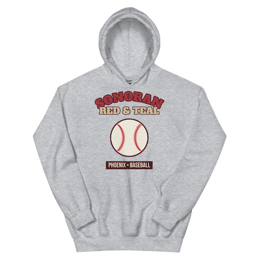 Sonoran Red & Teal Baseball Hoodie in sport grey, front