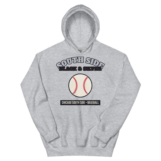 South Side Black & Silver Baseball Hoodie in sport grey, front