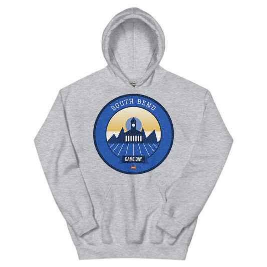 Blue & Gold Basilica Game Day Hoodie in sport grey, front