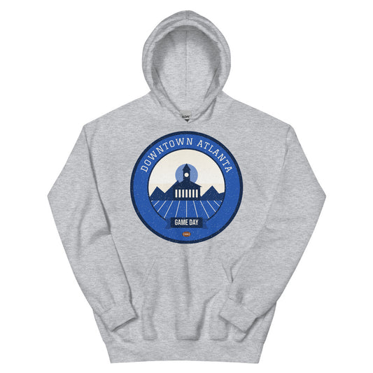 Blue & White Downtown Game Day Hoodie in sport grey, front