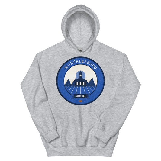 Blue & White Stones River Game Day Hoodie in sport grey, front