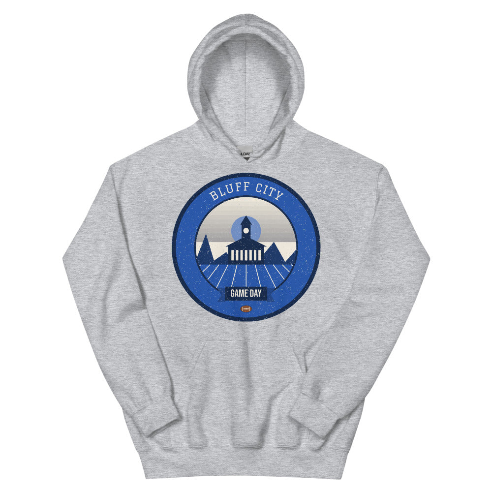 Blue & Gray Bluff City Game Day Hoodie in sport grey, front