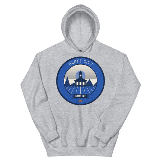 Blue & Gray Bluff City Game Day Hoodie in sport grey, front