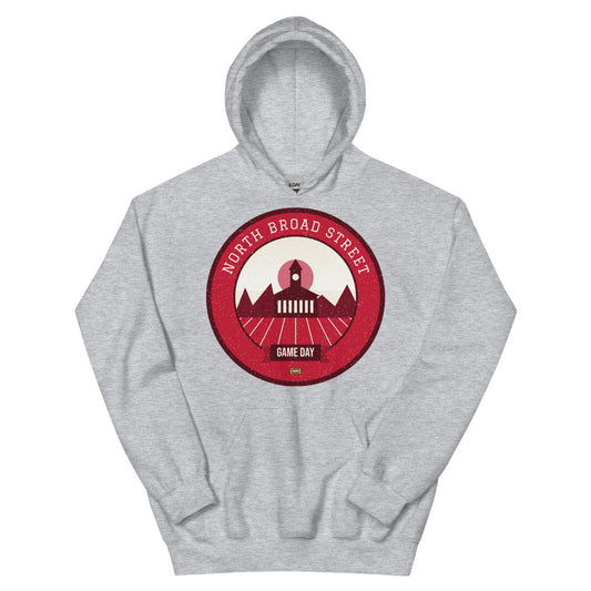 Cherry & White Row House Game Day Hoodie in sport grey, front