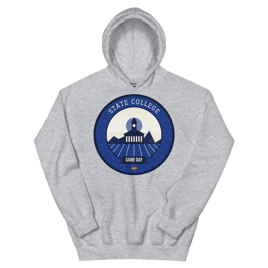 Deep Blue & White Ridge Game Day Hoodie in sport grey, front