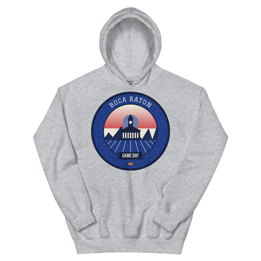 Deep Blue Oceanfront Game Day Hoodie in sport grey, front